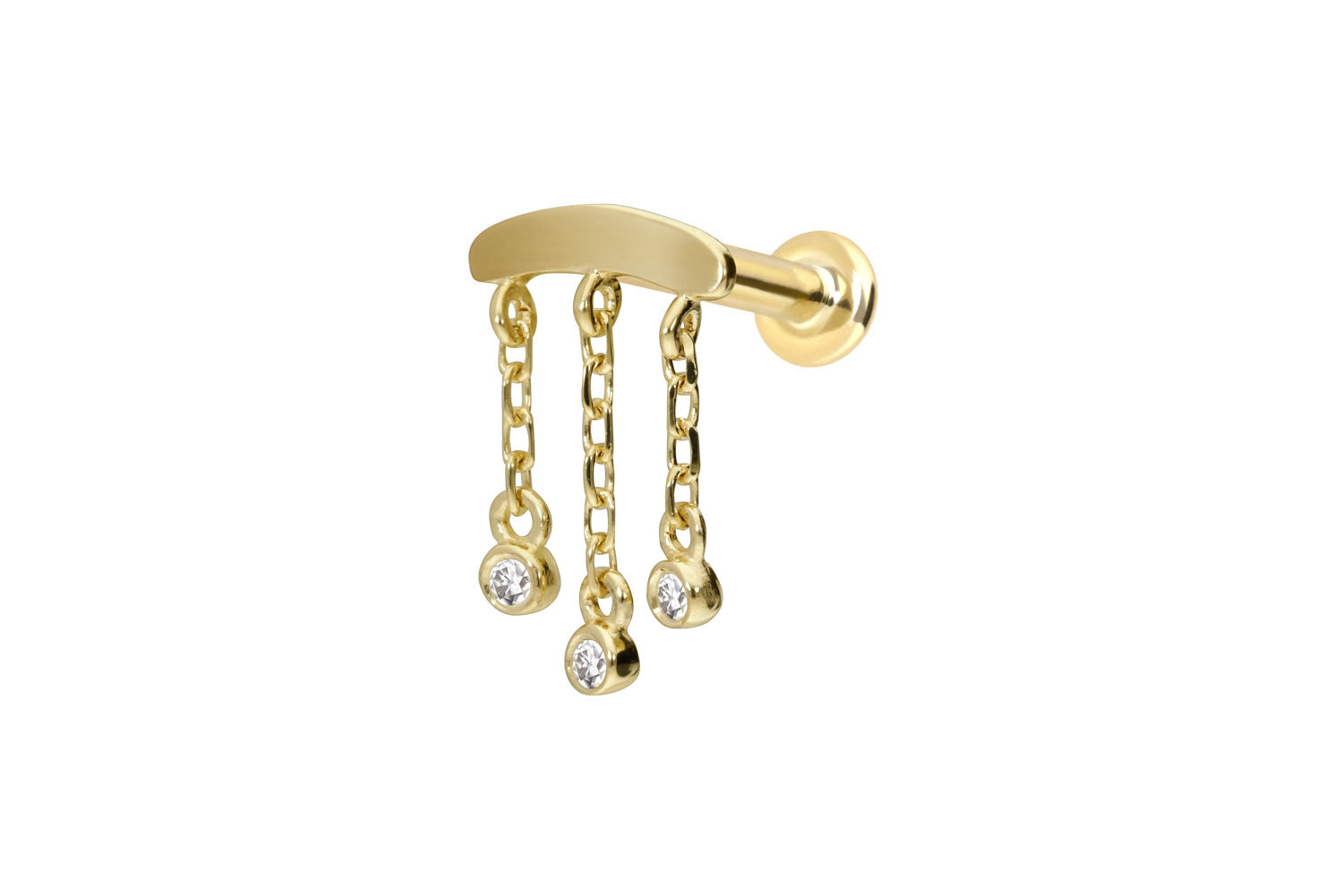 14 Karat Gold Labret Piercing mit Push Fit MOISSANIT-WINDSPIEL